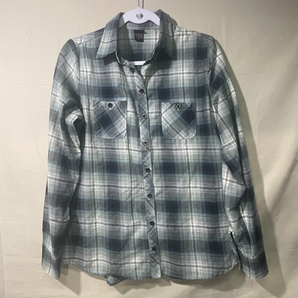 Disney "Take Me To Never Land"Blue Button Down Flannel Shirt Womens Size Medium